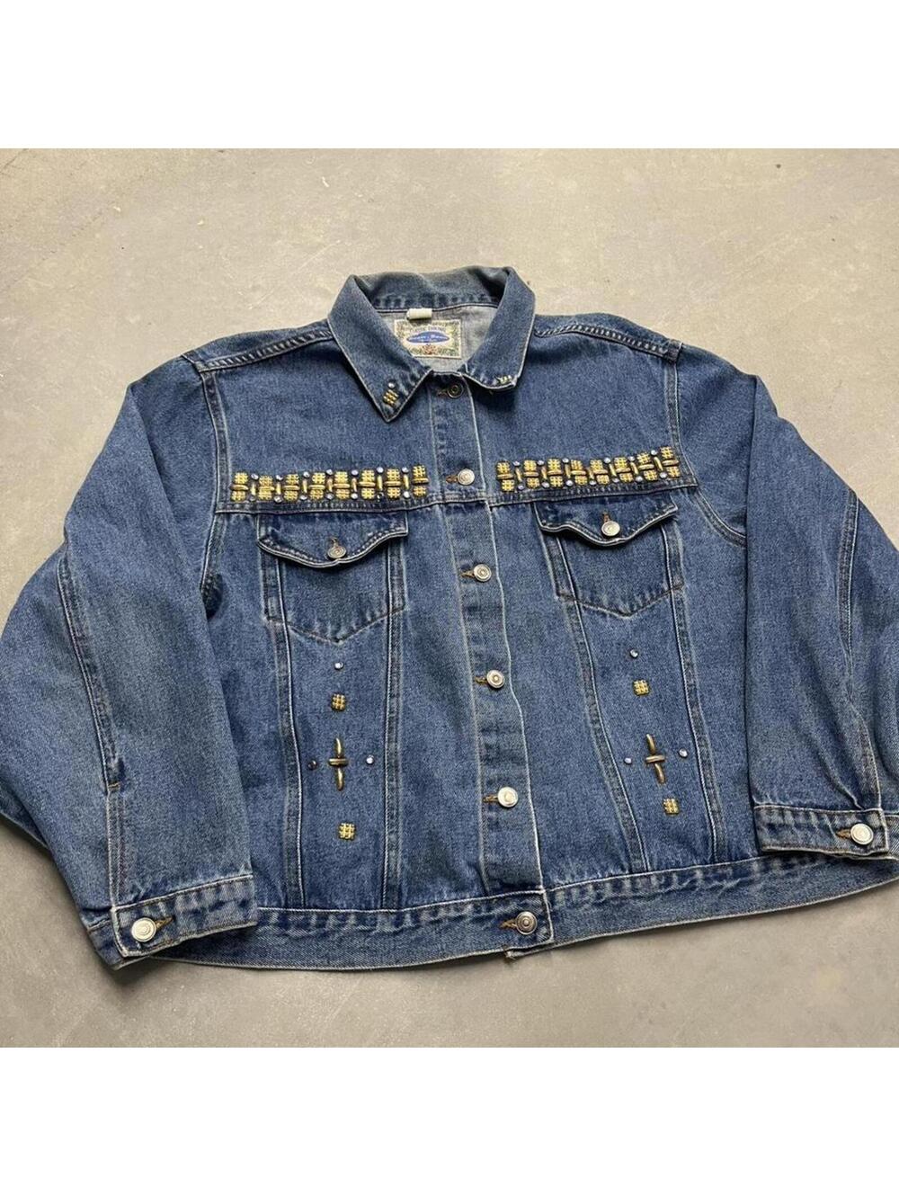 Vintage Boom Boom Womens Large Studded Denim Jean Jacket